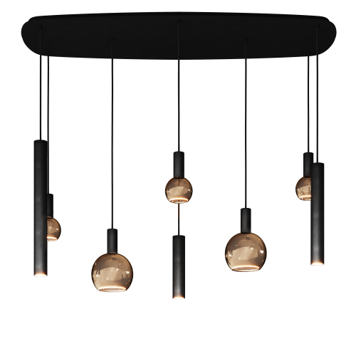 4311 - Lampe suspendue Riva ovale danois 145cm - 8 lumières 