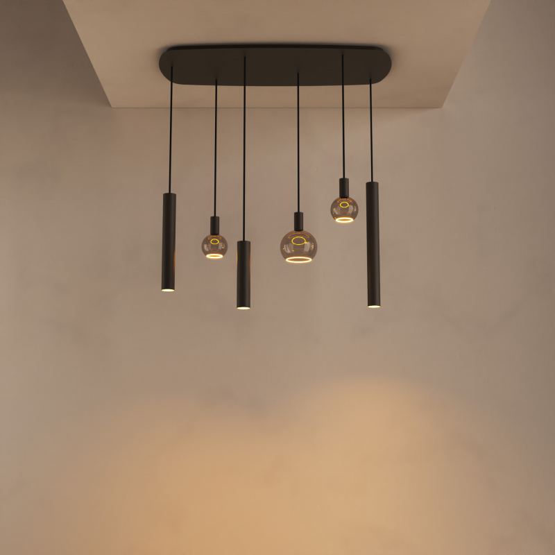 4316 - Lampe suspendue Riva ovale danois 110cm - 6 lumières 
