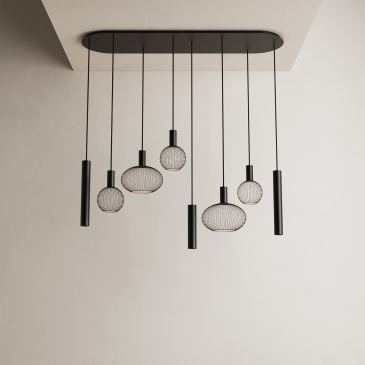 9100 - Suspension Como ovale plate 145 cm - 8 lumières 